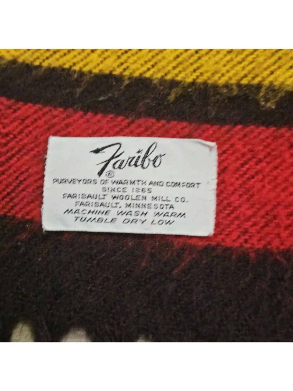 Vintage Faribo Faribault Woolen Mill Striped Stadium Blanket Throw 57x53 MN USA